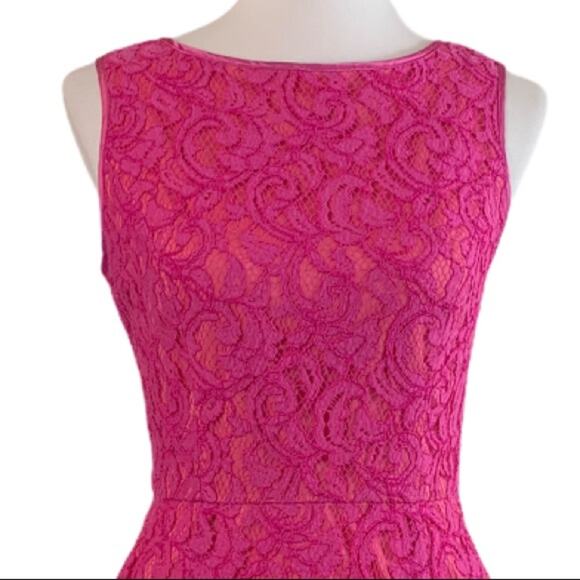 Adrianna Papell Party Dress Fuchsia Pink Lace A-line Dress Women's Size 4 - Picture 5 of 10